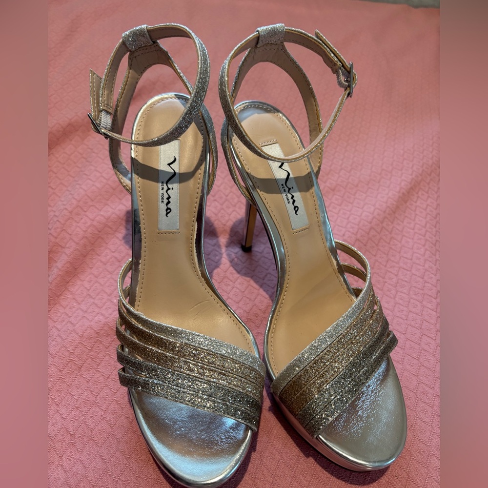 Nina Silver Strappy Heels